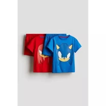 H M Printed Pajama Set of 2 Blue Super Sonic