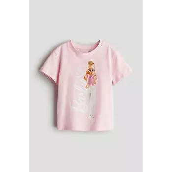 H M printed t shirt light pink Barbie