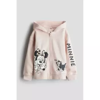 H M Printed Zip Up Hoodie Light Dusty Pink Minnie Mouse