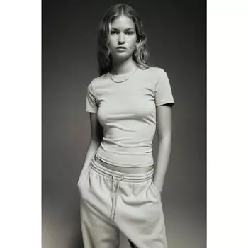 H&M приталенная футболка светло-серая 1194752007