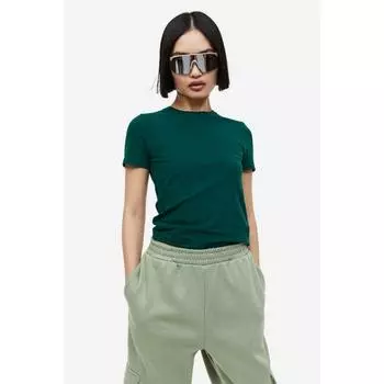 H&M Приталенная футболка Темно-зеленая 1194752005