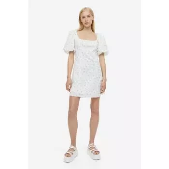 H M puff sleeve dress cream floral 1172123001