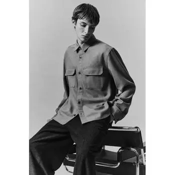 HM Regular Fit Felt oversHirt Темно-бежевый S