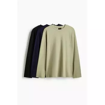 Комплект из 3 предметов: трикотажный топ HM Regular Fit, черный, синий, зеленый XS