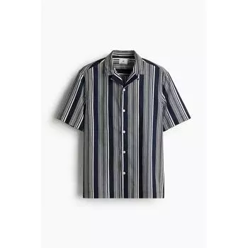 Рубашка HM Regular Fit Printed Camp, синяя в белую полоску XS