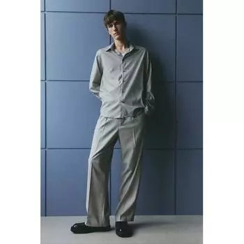 H M Regular Fit sHirt Dark Beige Stripe XS