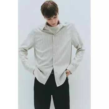 Рубашка HM Regular Fit светло-бежевая в полоску L
