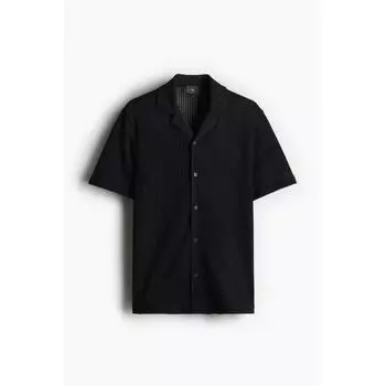 HM Regular Fit Текстурированная трикотажная рубашка camp темно-синего цвета XS