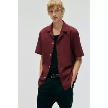 H M Regular Fit Textured Weave Camp Shirt Burgundy