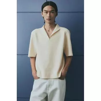 Рубашка поло HM Regular Fit с V-образным вырезом, кремовая XS