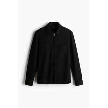H M Regular Fit Waffle Textured Shirt Jacket Black