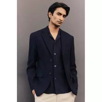 H M Regular Fit Wool Blend Jacket Navy Blue