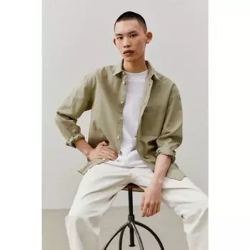 H&M relaxed fit linen blend shirt light khaki green 1037470004