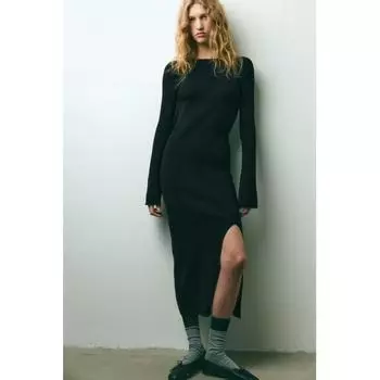 H M Rib Knit Bodycon Dress Black