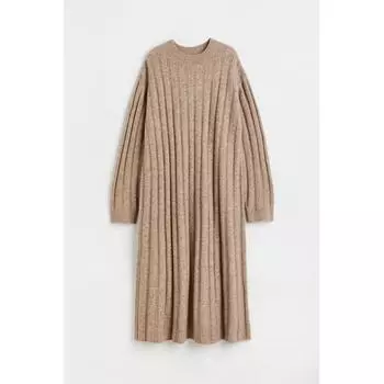 H M rib knit dress beige melange
