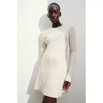 H M rib knit dress natural white