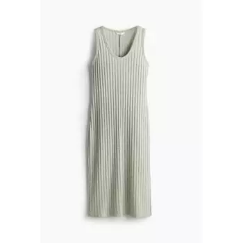 H M rib knit dress pale green melange