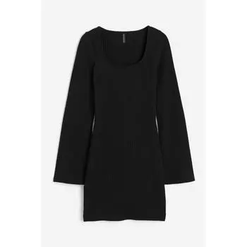 H M Ribbed Bodycon Dress Black