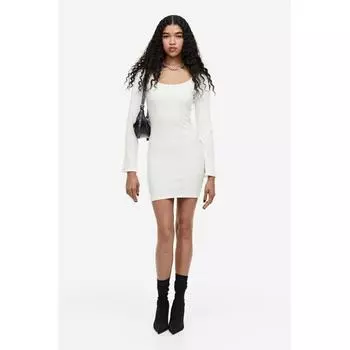 H M Ribbed Bodycon Dress White