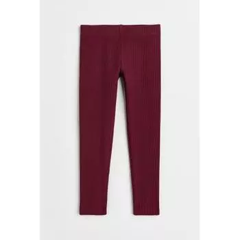 H M ribbed cotton leggings dark red