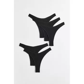 H M Ribbed Thong Panty 5 Pack Set Black