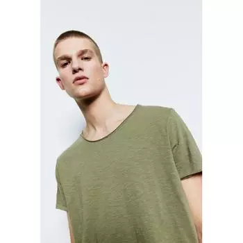 H M Roll Edge T shirt khaki green