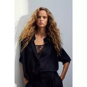 H&M рубашка с острым воротником черная 1086131014