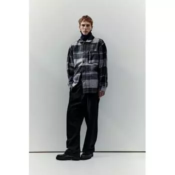 H&M рубашка свободного кроя серый/голубой