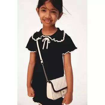 H M Ruffle Trim Fine Knit Dress Black