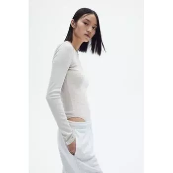 H M Scoop Back Ribbed Bodysuit Light Beige