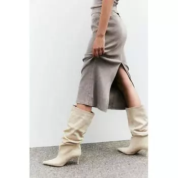 H M shirring detail boots light beige