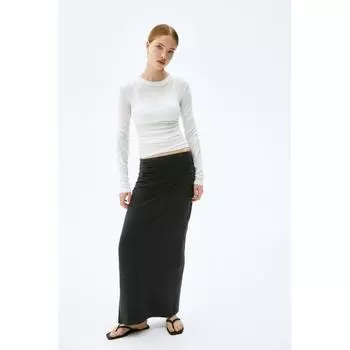 H M Shirring Maxi Skirt Dark Grey