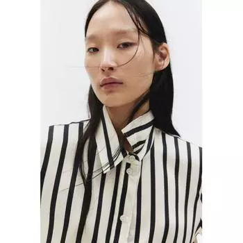 H M shirt cream black stripe
