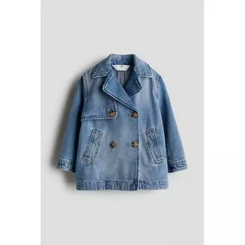 H M short denim trench coat light denim blue