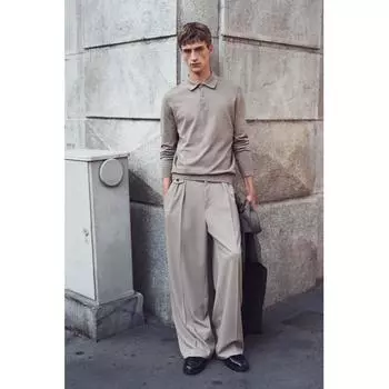 H M slim fit fine knit polo shirt grey melange
