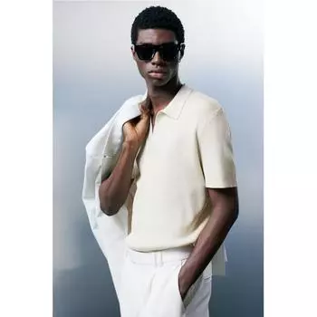 H M sliM Fit Glitter Polo sHirt ligHt Beige M