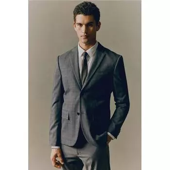 H M Slim Fit jacket dark grey check