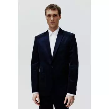 H M Slim Fit Velvet Jacket Dark Blue