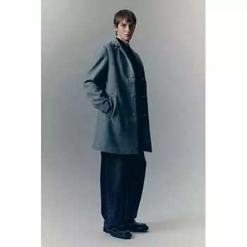 Пальто HM slim Fit из смеси шерсти, серый меланж L