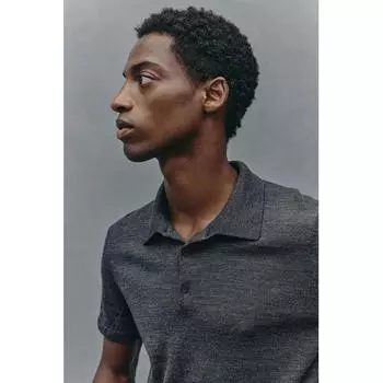 H M sliM Fit Wool Polo sHirt Dark Grey Melange S