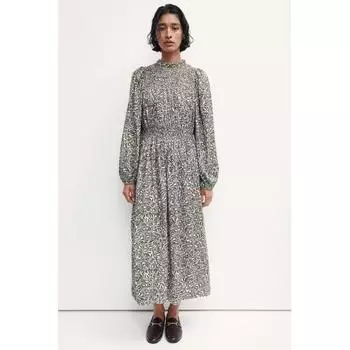 H M Smoking Detail Dress White Dark Grey Pattern