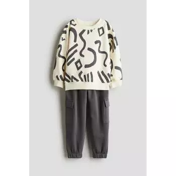 H M Sweat 2 piece set dark grey patterned