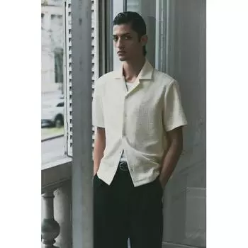 Рубашка HM Textured camp Regular Fit белая XS