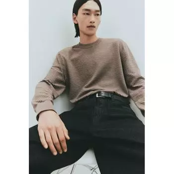 HM Текстурный вязаный свитер Regular Fit Темно-бежевый XS