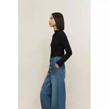H M Textured Turtleneck Top Black
