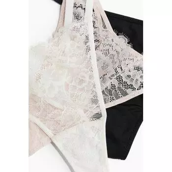 H M Thong 5 piece panty set cream black powder pink