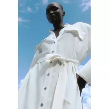 H M tie belt dress white