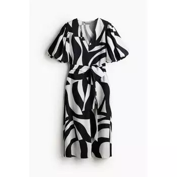 H M Tie belt dress white black pattern