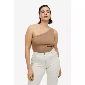 Топ HM Ribbed на одно плечо Темно-бежевый 1190994003