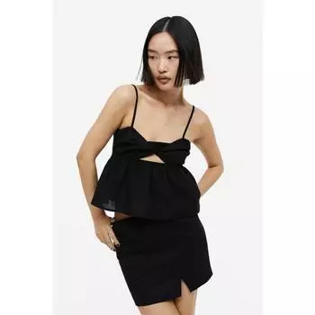 H&M Топ с баской с поворотной деталью, черный 1170151002